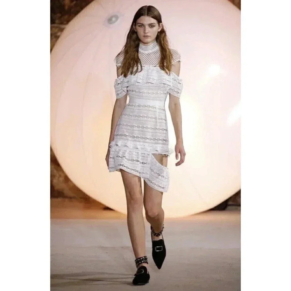 Self-Portrait Yoke Frill Mini White Dress Size 4 - Picture 3 of 16